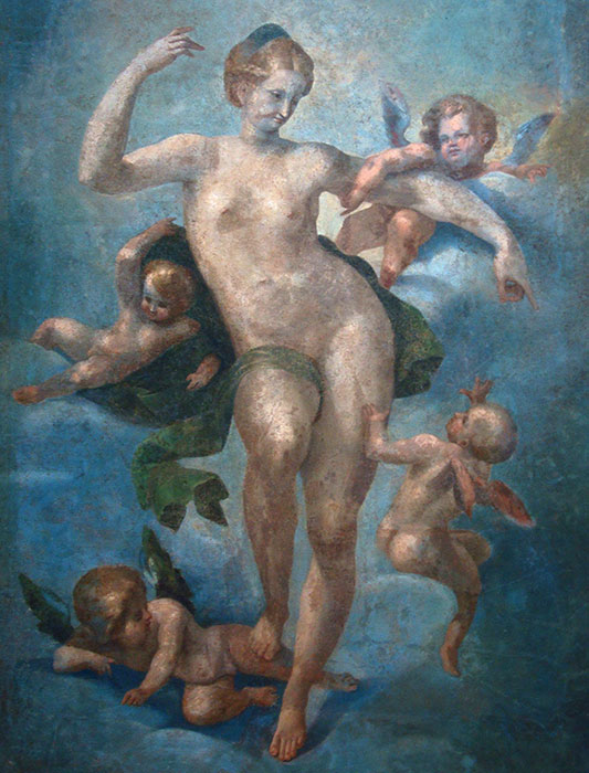 Vnus (Aphrodite) et Eros (Cupidons - Amours) - Fresque - Chteau de Fontainebleau - France