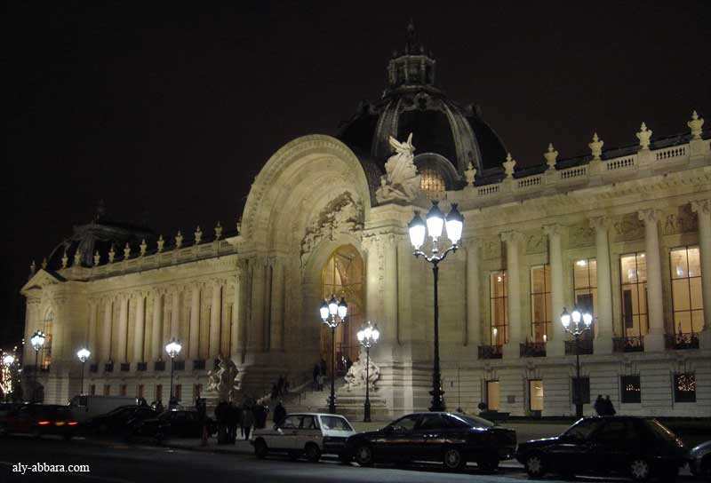 Paris : la façade du Petit Palais, vue nocturne