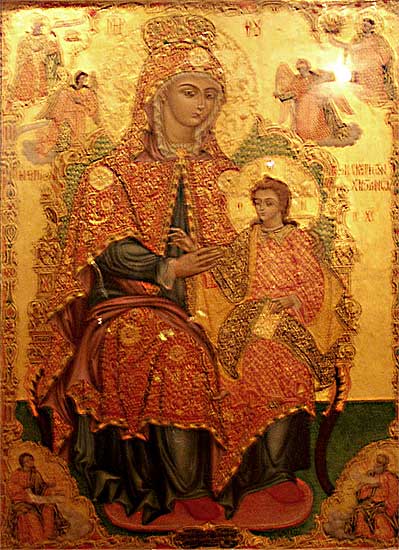 Syrie - Maaloula : couvent Saint Sarkis ; une icône présentant la Vierge Marie et l'Enfant