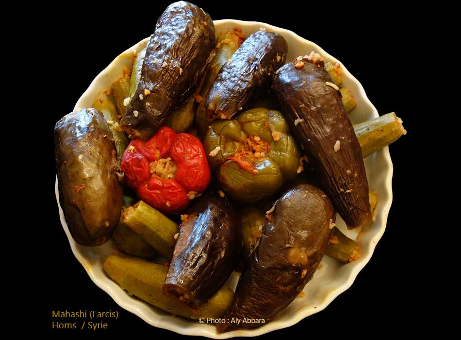 Syrie - Homs (Émèse) - Légumes farcis : aubergines ; courgettes ; poivron rouge et poivron vert - محاشي الخضر