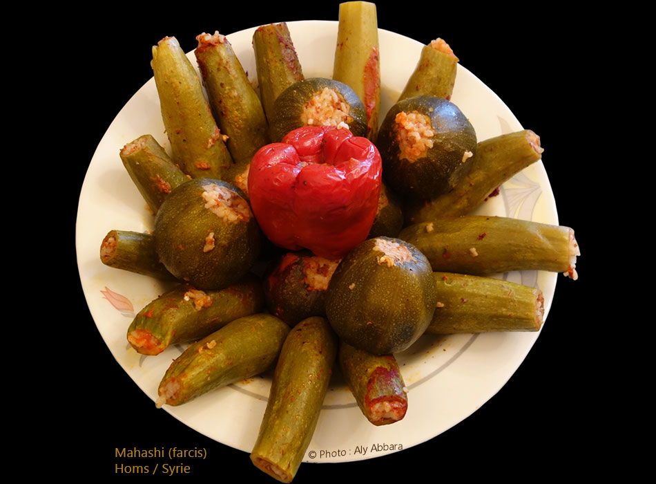 Syrie - Homs (Émèse) - Légumes farcis : aubergines ; courgettes ; poivron rouge et poivron vert - محاشي الخضر