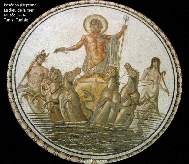 Poséidon (Neptune) le dieu de la mer - Tunis - Musée de Brado - Mosaïque