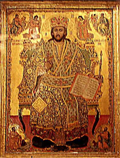 Syrie - Maaloula : couvent Mar Sarkis ; une icône représentant Jésus Christ en Majesté, Roi des rois
